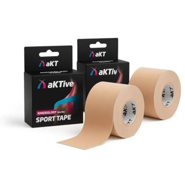 Imagem de Kit 2 Fita Tape Bandagem Kinesio AKTive Tape Sport Kinesiology Anti alergico | Funcional Fisioterapia Muscular Esporte Musculação Evita Lesões | Cor Bege