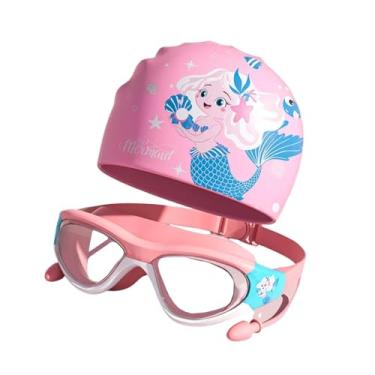 Imagem de YIJU Conjunto de óculos de natação infantil, touca, óculos de mergulho, visão clara, resistente à água, antiembaçante, macio, compacto, ajustável para