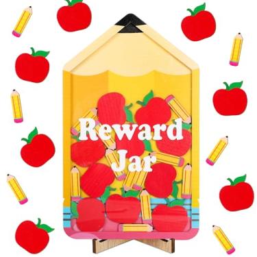 Imagem de FYSUIMU 39 peças de lápis de recompensa de madeira volta às aulas recortes de madeira de maçã com adesivo magnético gráfico de comportamento de incentivo positivo com base para gerenciamento de sala