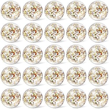 Imagem de Hungdao Bola de praia inflável com glitter, 25 peças, 20 cm, mini bola de confete flutuante transparente para crianças, tema de piscina, festa para decoração de festa temática havaiana, suprimentos de lembrancinhas (dourado)