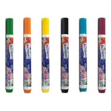 Imagem de Kit com 6 Canetas Para Tecido Acrilex Acrilpen – Pintura Permanente e Personalização Perfeita Para Artistas, Artesãos, Professores Profissionais De Customização Entusiastas Do Faça Você Mesmo