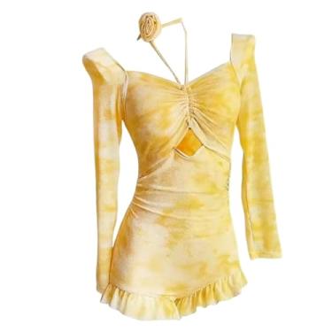 Imagem de Dynwave Traje de banho feminino moderno, manga longa, roupa de praia confortável, traje de banho para piscina, viagem, festa festiva