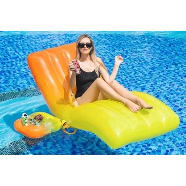 Imagem de Espreguiçadeira inflável com suporte flutuante para bebidas – Cadeira reclinável flutuante para adultos, boia de piscina de verão com porta-copos para piscina ou praia