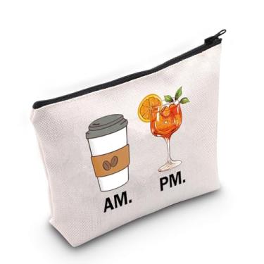 Imagem de VAMSII Aperol Spritz Lover Gift Coffee AM Aperol Spritz PM bolsa de maquiagem amante de café bolsa cosmética retrô anos 90 Aperol presente, Bege