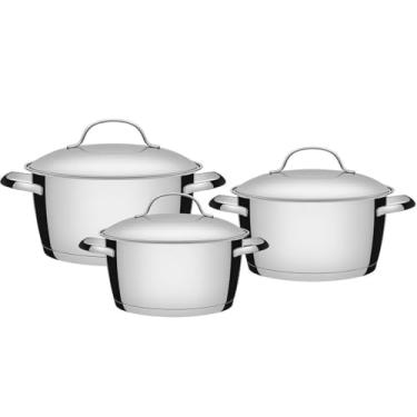 Imagem de Conjunto de Panelas de AçO InoxidáVel Com Fundo Triplo e Tampa de AçO InoxidáVel 3 PeçAs