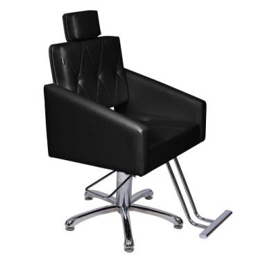 Imagem de Poltrona Cadeira Hidráulica Fixa Diamante Estofado Preto - Moveis e Co