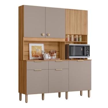 Imagem de Armario Cozinha Compacta Tropical 160cm 7 Portas e 2 Gavetas Freijo/fendy/ripado