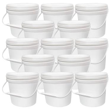 Imagem de SENONAPO Pacote Com 13 Baldes De Plástico Branco Alça E Tampa, Recipientes Para Armazenamento Alimentos 1 Litro, Balde Redondo Multifuncional Tinta, Artesanato Aquático, Materiais Organização Garage