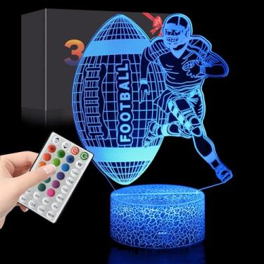 Imagem de cremtivewmo Lâmpada de futebol brilhante, decoração de quarto de rúgbi 3D, luz noturna, 16 cores e 4 modos de piscar e interruptor de toque e controle remoto, aniversário, Natal, Ação de Graças