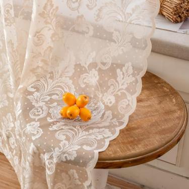 Imagem de FOLKSIDE Cortinas de renda bege 2 painéis de comprimento 2 painéis, cortinas florais barrocas para sala de estar, quarto, bolso vitoriano, filtro de luz, janela grande francesa, cortina de renda para