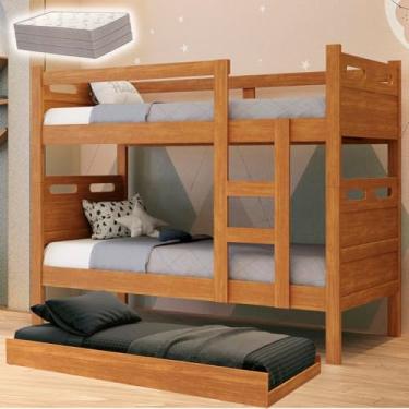 Imagem de Beliche Barreto com Cama Auxiliar, 3 Colchões D33, 156 x 94 x 204 cm, Suporta 100 kg por Cama, Ideal para Rancho, Pousada e Airbnb (Nature)