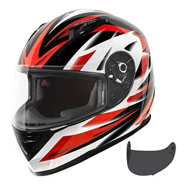 Imagem de VCAN Capacete Leve Integral Para Motocicleta Vx Street Bike Com Viseira Extra-Escurecida E Aprovado Pela Dot (Preto Brilhante, Vermelho, Pequeno)