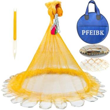 Imagem de Pfeibk Redes De Arremesso Para Pesca Em Água Salgada, Isca Americana Pescar Camarão, Tamanho Malha 3/8 Polegadas, Estilo Rede Nylon Multifilamento Manual, Chumbadas Resistentes 4 Pés (4 Pés)