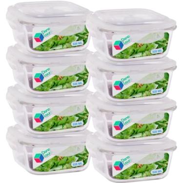 Imagem de Kit 8 Potes de Vidro Quadrado 320ML com Tampa Hermético Livre de BPA Refeições Marmitas e Armazenamento