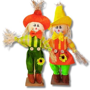 Imagem de Kit Casal de espantalhos de palha decoração para festa junina Enfeite - 42cm 2 unidades