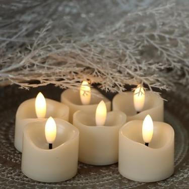 Imagem de Pacote com 6 velas votivas operadas por bateria 3,8 x 4,16 cm velas votivas sem chama, luzes de chá de pavio preto, velas falsas elétricas de LED, realistas para decoração de festa de Ação de Graças