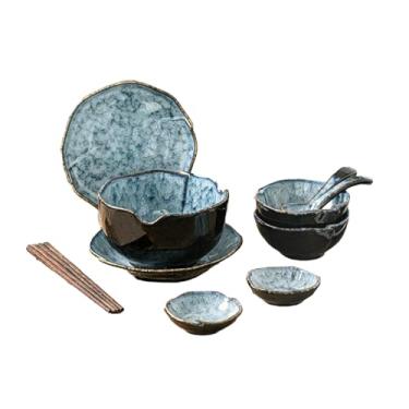 Imagem de Utensílios de mesa retrô minimalistas para uso doméstico em estilo japonês, requintados, anti-escaldantes e resistentes a altas temperaturas - refeição para duas pessoas - cinza mármore