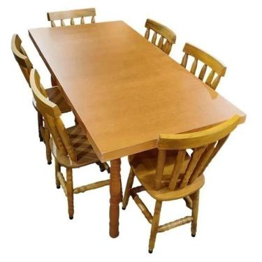 Imagem de Mesa Retangular Com 6 Cadeiras Em Madeira Curupixa Torneadas Rubim