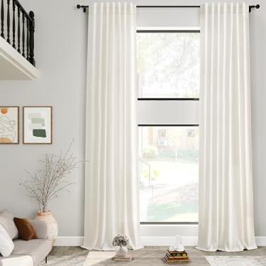 Imagem de Cortinas de linho creme 528 polegadas extra longas para sala de estar, filtro de luz traseira semitransparente, cortina moderna de casa de fazenda, decoração costeira, cortina texturizada de algodão