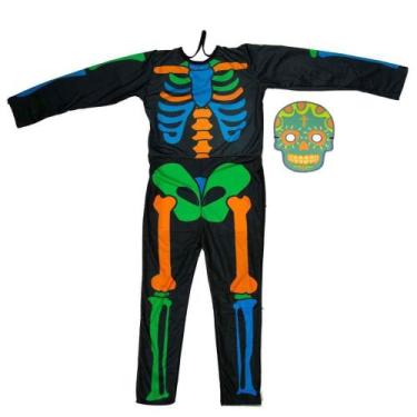 Imagem de Fantasia Esqueleto Raio-X Infantil Osso Colorido Halloween - Fantasias