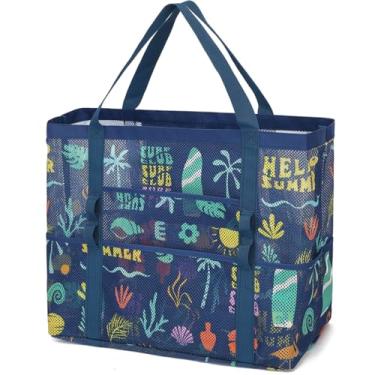 Imagem de Fammart Bolsa de praia de malha, bolsa de praia grande com bolso com zíper para a família, bolsa de piscina para brinquedos e itens essenciais de férias, Grande - Prancha de surfe, Large, Tendência