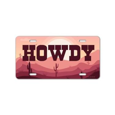 Imagem de Honey Dew Gifts, Howdy, 30,5 cm por 15,2 cm, feito nos EUA, carros de toucador, placas decorativas inovadoras, acessórios de carro ocidental, decoração de quarto de vaqueira, decoração de pôr do sol