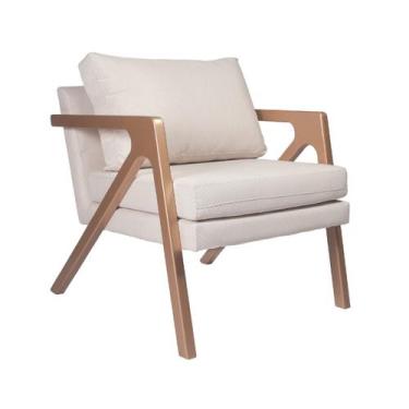 Imagem de Poltrona Decorativa Madeira Maciça Super Luxo Mona Bege Estampado Geom