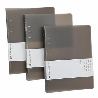 Imagem de Pacote com 3 capas de fichário de PVC A5 A6 B5, 6 anéis, 9 anéis, recarregáveis, protetor de folhas soltas (papel interno não incluído) - Pacote com 3 café