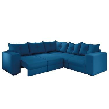 Imagem de Sofá de Canto Retrátil 5 Lugares Veludo New Qatar Azul Selmer