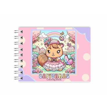 Imagem de Caderno Para Pintura Capivara Capa Dura 50 Folhas A5 Com Folha De Acetato Desenhos Infantil para Crianças
