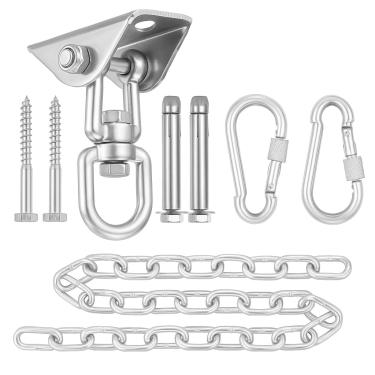 Imagem de JACNITAD Kit de ferragens para pendurar cadeira de rede com corrente e mola, gancho de balanço de varanda resistente, ganchos de teto giratórios 360 para saco de pancadas, academia (prateado)