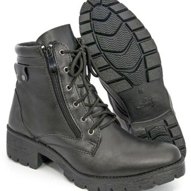 Imagem de Bota Coturno Feminino Couro Preto Br2 Lady Ziper Lateral