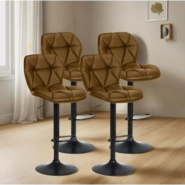 Imagem de Banqueta Alta Ajustável com Encosto, Estofado em Couro Sintético Preto Bancada Giratória Duoffice DU75 Domus (4, Caramelo)