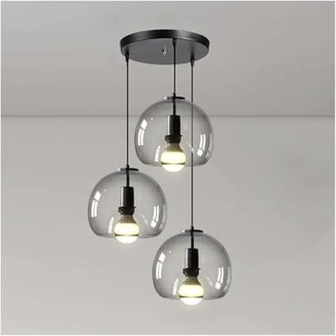 Imagem de Lustre De Foyer Moderno Cinza Esfumaçado Pingente De Luz Globo De Vidro Lâmpada Suspensa Industrial Vintage Luminária De Teto Ajustável Para Ilha De Fazenda Quarto Sa, 3-Head Disc