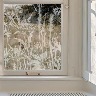 Imagem de ChicSkin Película decorativa transparente para janela floral, película branca para janela de vidro dente-de-leão flores silvestres 59 cm x 15 cm