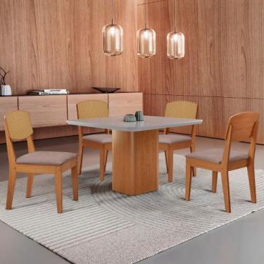 Imagem de Mesa de Jantar Eloise 90cm Tampo MDF Vidro com 4 Cadeiras Copper Premi