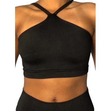 Imagem de Top Cropped Feminino Cruzado Frente Única Costa Nua Academia Treino - 