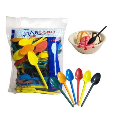 Imagem de Kit Colher de Sobremesa Descartável Colorida c/200 unidades - Genérica