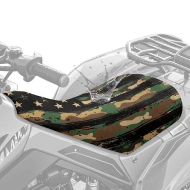 Imagem de Dreaweet Capa de assento de quadriciclo verde camuflagem bandeira americana impermeável antiderrapante respirável capa de assento de quatro rodas compatível com Polaris Sportsman Honda Rancher Foreman