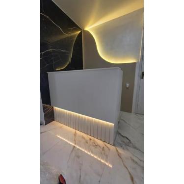 Imagem de Balcão Atendimento Recepção Consultório Ripado Led 140cm - Móveis Sien