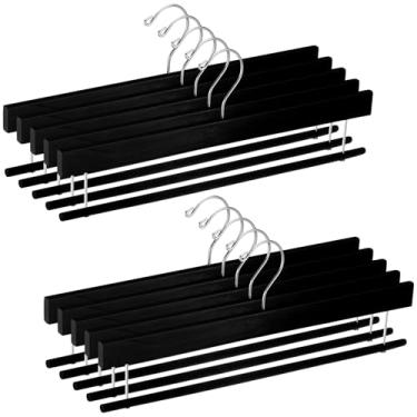 Imagem de Chunful Pacote com 10 cabides de madeira com barra de veludo flocado, cabides antiderrapantes com gancho giratório de 360 graus, economia de espaço para jeans, shorts e vestidos (preto)