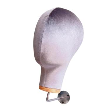 Imagem de harayaa Suporte de parede para manequim, cabeça de manequim, chapéu, 54 cm de circunferência da cabeça, 11 polegadas de altura, tecido de veludo para salões, Cinza