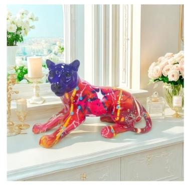Imagem de Estátua moderna criativa ornamento de arte leopardo escultura artesanato entrada casa sala de estar refrigerador de vinho amostra decoração de quarto (roxo vermelho)