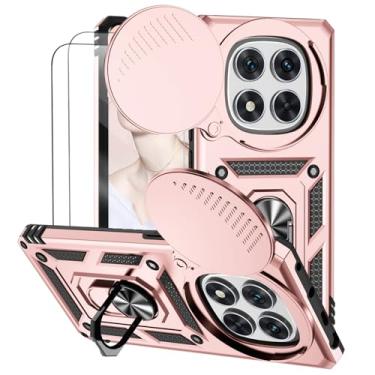 Imagem de Capa para Redmi Note 14 Pro 4G (Não aplicável a 5G) Capinha | com 2 peças de protetor de tela temperado com janela deslizante da câmera e suporte para telefone incluídos - Rosa