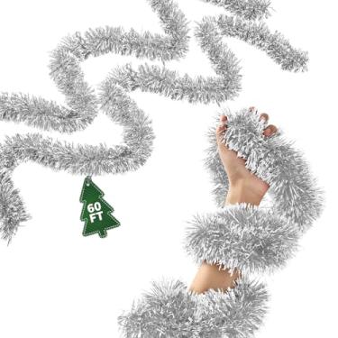 Imagem de YOGINGO Guirlanda De Natal 60 Pés - Decorações Para Árvores Natal, Enfeites Decoração Interiores E Exteriores, Teto Com Torção Metálica Ano Novo (Prateada)