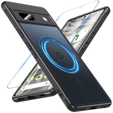 Imagem de ottpluscase Capa magnética para Google Pixel 7A com protetor de tela, compatível com MagSafe, proteção militar, à prova de choque, antiarranhões, capa fina para Pixel 7A, preta