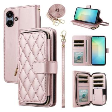 Imagem de Furiet Argyle Capa carteira para Samsung Galaxy A06 5G com alça de pulso/ombro, mais de 9 compartimentos para cartões, bolsa com zíper de couro PU, capa de celular quadriculada para Ao6 A 06 4G LTE