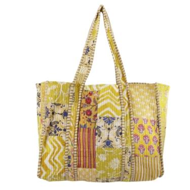 Imagem de RAJBHOOMI HANDICRAFTS Bolsa feminina de ombro leve 100% algodão com interior Poeckt bolsa casual feminina, Folha amarela, Sacola