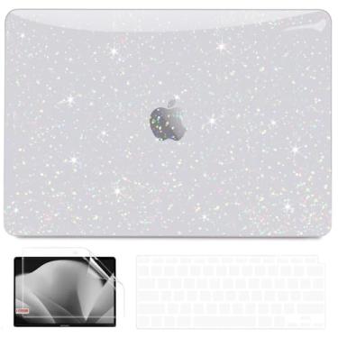 Imagem de Anban Capa compatível com MacBook Air de 13 polegadas 2022 2021 2020 2019 2018 versão A2337 M1 A2179 A1932 com Touch ID, capa rígida para laptop com glitter + capa de teclado + protetor