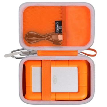 Imagem de Tourmate Capa rígida compatível com disco rígido externo LaCie Rugged Mini 1TB/2TB/4TB/5TB, HDD portátil, somente capa (laranja e branco)